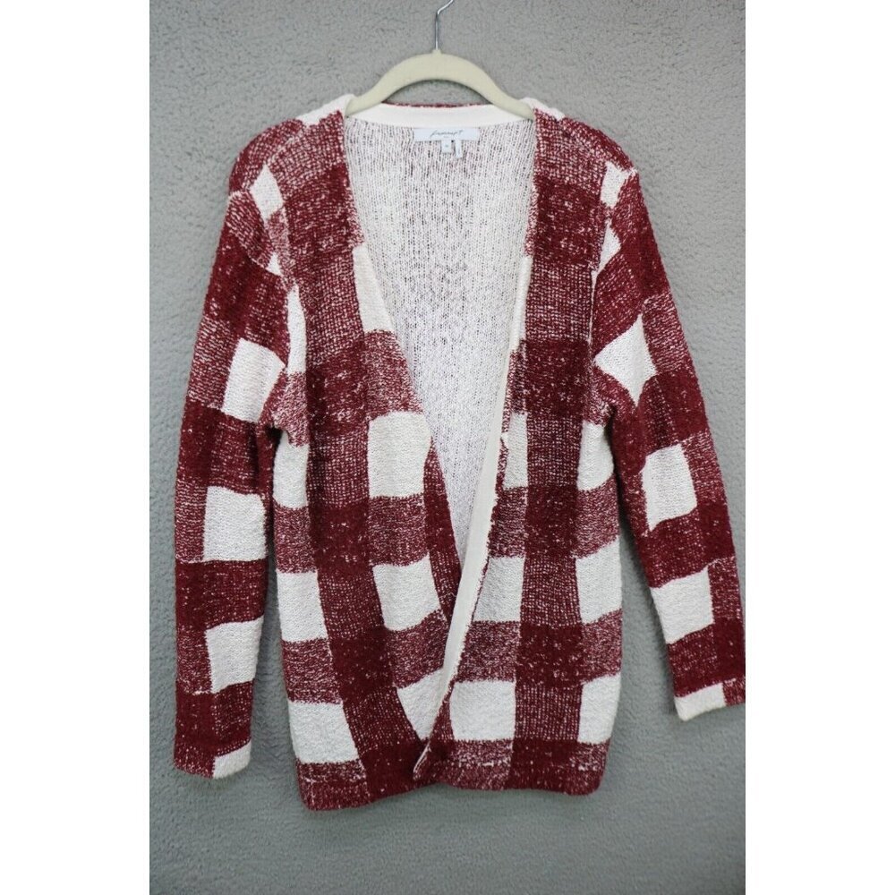 Foxcroft Burgundy‎ White Open Front Cardigan-Size Medium-Picnic Plaid
